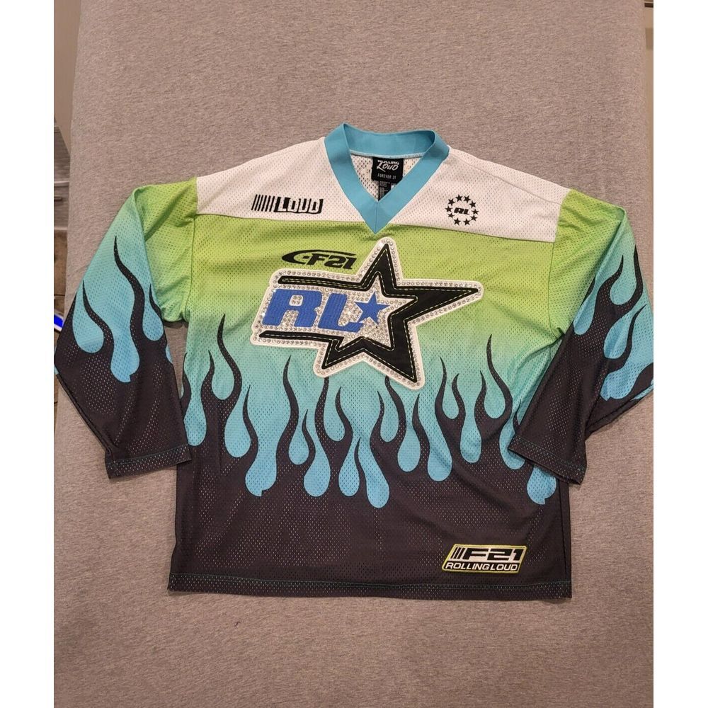 Rolling Loud x  Forever‎ 21 RL Jersey XS Green Mesh Moto Cross Oversize Festival